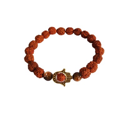 Hamsa Hand Rudraksha Tiger Eye's Bracelet For Men